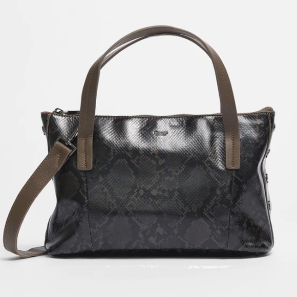 Hammitt Handbags - Hammitt Addie Medium Snake-Print Olivine Leather Tote Crossbody Bag